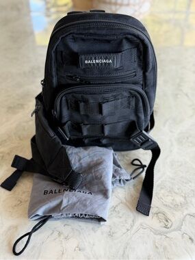 Balenciaga Army Sling Black mini Backpack with embroider logo in front